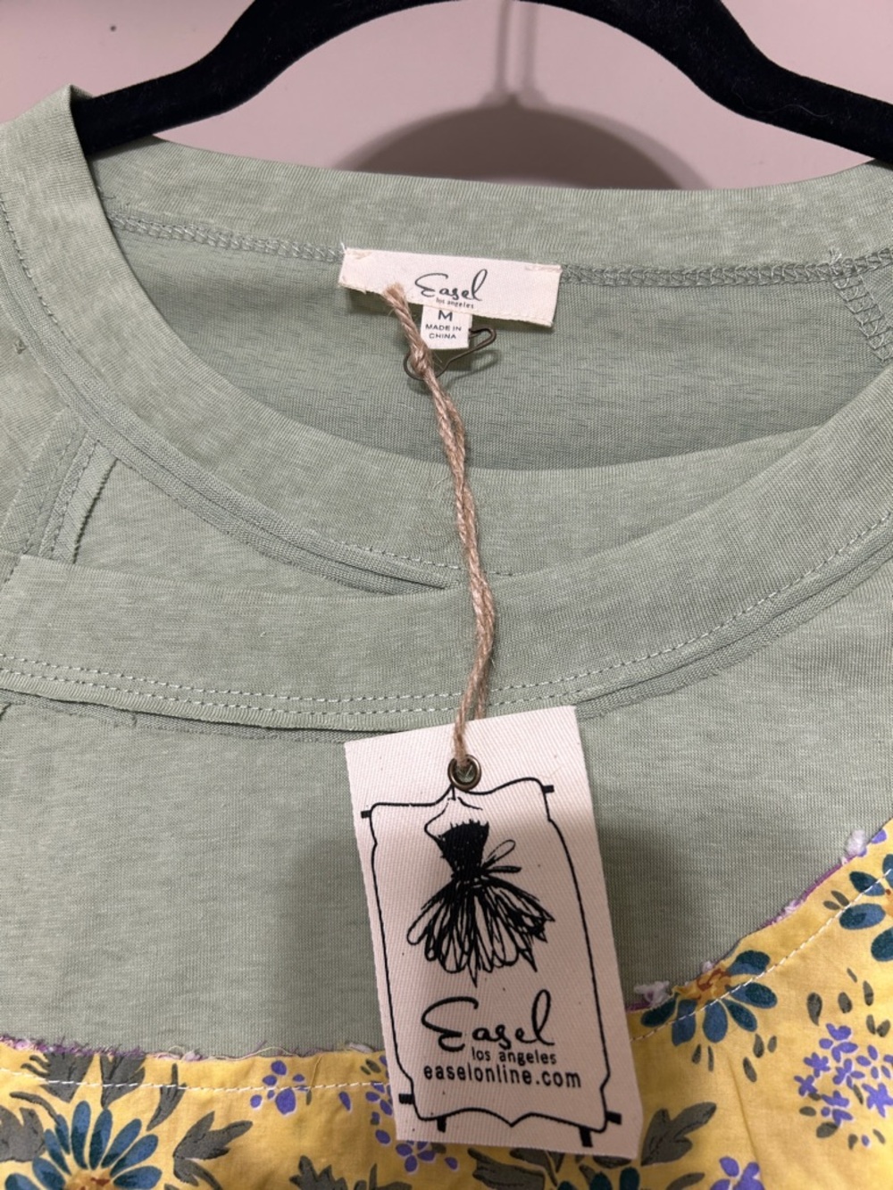 easel Sage Green Long Sleeve Tee with Yellow & Purple Patchwork - Picture 2 of 8